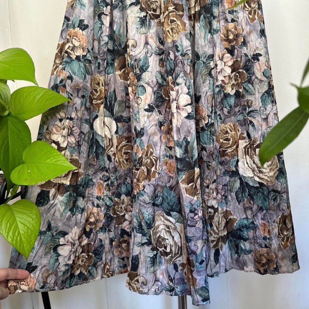 Vintage Sara Toga Sport 80s Floral Rayon Maxi Skirt Pastel Rose Boho Medium - Picture 4 of 8